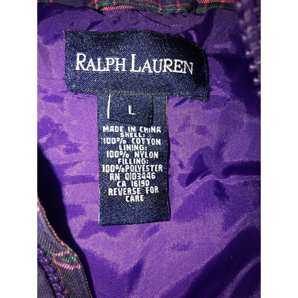 Ralph Lauren Puffer Vest Girls‎ Sz Large 12/14 Purple Plaid